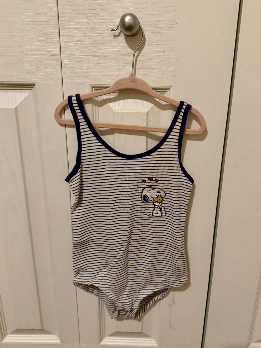 Zara White & Navy Striped One-Piece Bodysuit with Character Patch
